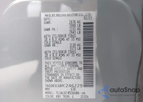 2023 Nissan Pathfinder Sl Fwd from USA, damaged, VIN 5N1DR3CA8PC246229